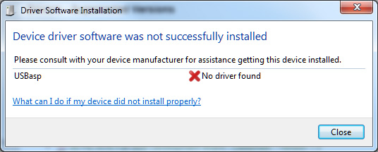 Installing USBASP driver on Windows 7 - failed to find driver