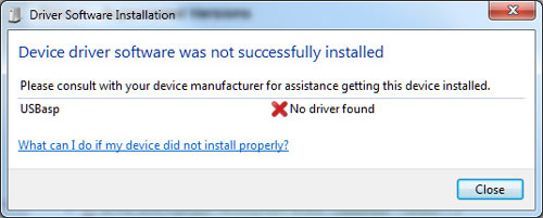 Installing USBASP driver on Windows 7 - failed to find driver