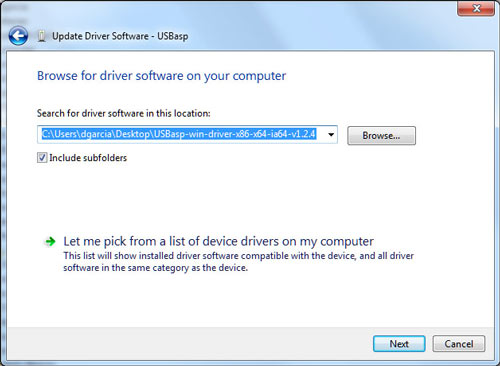 Browse for driver software on your computer
